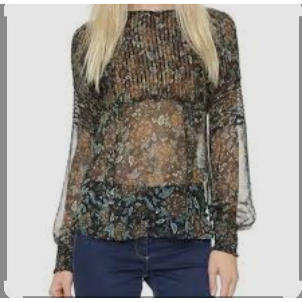 Veronica Beard Tooley 100% Silk Blouse Women's 4 Floral Multi-Color Pintuck Top